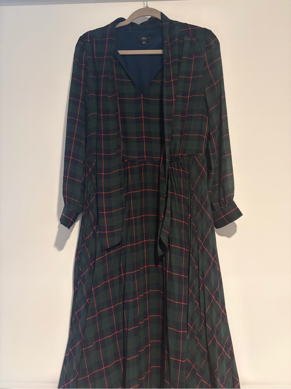 J. Crew Tie Neck Pleated A-line Dress - Black Watch Tartan - Size 10
